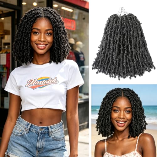 10 Inch Butterfly Locs Crochet Hair - Natural Black, 6 Packs, Style Variation 1B