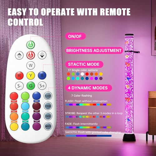 Large 4FT Sensory Bubble Tube Fish Lamp with Remote, 16 Colors & 8 Floating Fishes