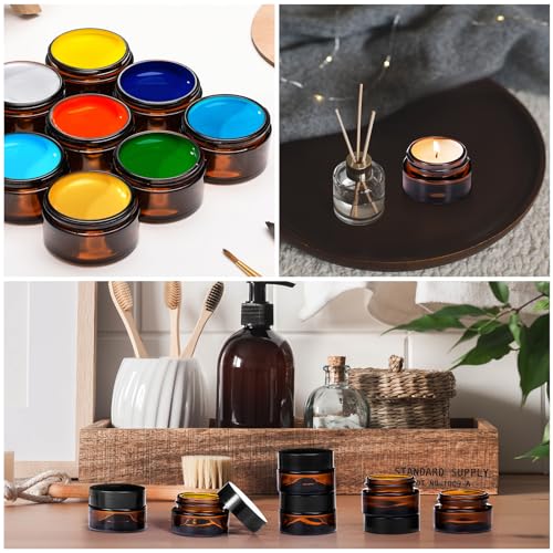 Honeydak 24 Pack 0.7oz Amber Glass Jars with Lids, Glass Cosmetic Jars, Reusable Empty Round Cosmetic Container for Creams and Ointments(Amber)