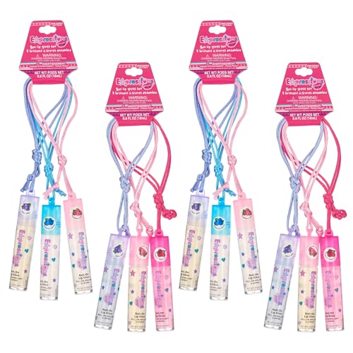 12pc Lip Gloss Necklace, Fruit Flavored Lip Gloss Set, Value Pack, Teen Girls Party Favors, Non Toxic Lip Gloss Necklaces For Girls