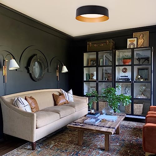 Flush Mount Ceiling Light 2-Pack - Matte Black with Gold Interior, 12.5 Inch