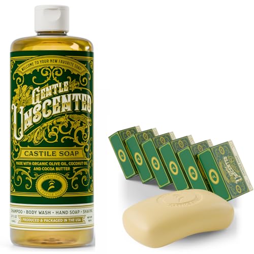 Carolina Castile Unscented Liquid & Vegan Unscented Bar Soap - Vegan & Pure Organic Soap Concentrated Non Drying All Natural Formula - Soap Bars with Organic Cocoa Butter and Olive Oil