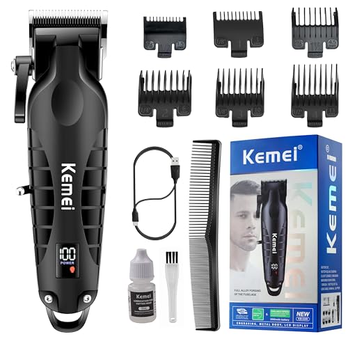 KEMEI 2290 Black Hair & Beard Clipper with T-Blades, LCD Display, 180-Minute Cordless Trimmer
