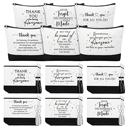 Sanwuta 48 Pcs Thanksgiving Day Make up Bags for Women Employee Appreciation Cosmetic Bags Canvas Keychains Bulk Gifts for Coworkers Nurse Team Staff(Classic)