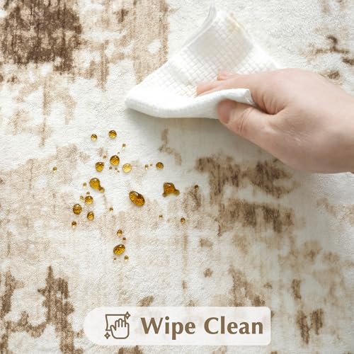 8x10 Washable Modern Abstract Area Rug - Brown Beige Living Room Carpet