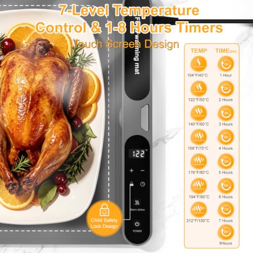 Extra Large Food Warming Mat 47x15 Inch with 7 Heat Settings & 8-Hour Timer – Gray, Flexible Buffet Warming Pad