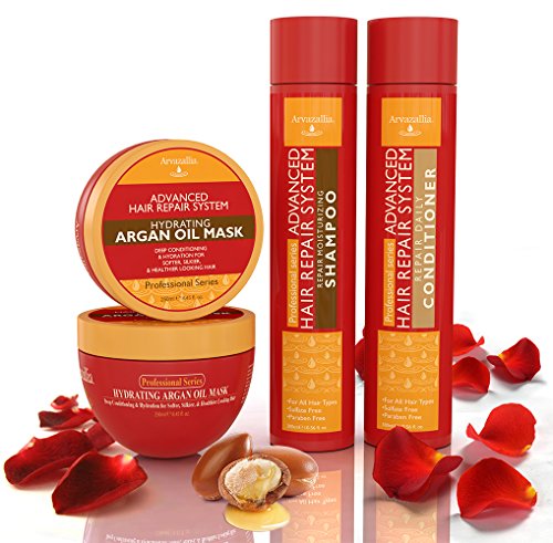 Advanced Hair Repair Shampoo Conditioner & Deep Mask Set - 9.92 Fl Oz Pack of 3 - Sulfate Free, Argan & Macadamia Oil