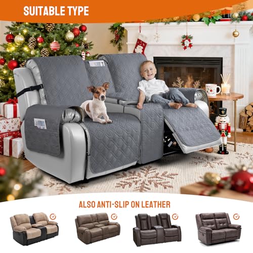 VANSOFY Waterproof Loveseat Recliner Cover with Console Dark Gray 2 Seater