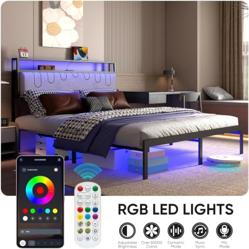Full Size Bed Frame with Charging Station & LED Lights - Fashion Variation