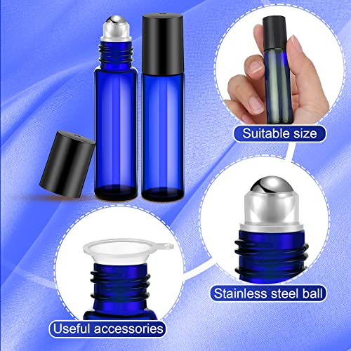 96 Pack 10ml Blue Glass Essential Oil Roller Bottles with Accessories