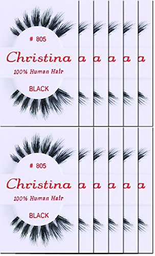 Christina Eyelashes 805 12 Pack Natural Black Strip Lashes - High Quality Human Hair