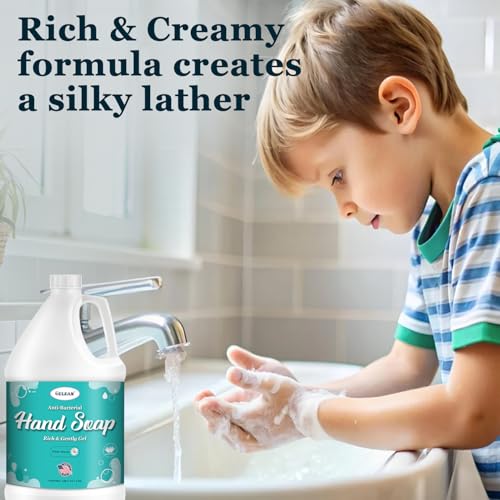 Antibacterial Liquid Gel Hand Soap - pH Balanced - Aloe Vera - White Tea Scent - Rich & Creamy Gently on Skin -Made in USA - Bulk liquid Refill Jug, 128 oz 1 gallon