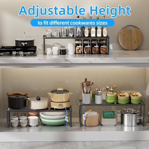 White Stackable Metal Cabinet Shelves - Heavy Duty Pantry Storage, 4 Pack