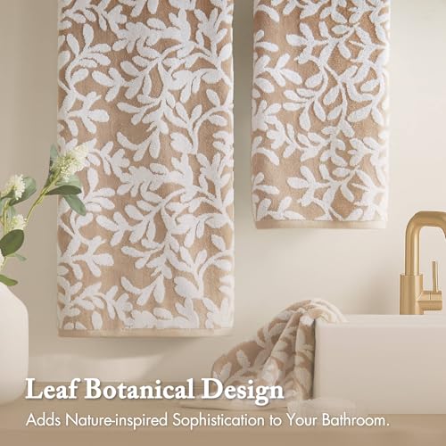 Taupe Floral 6-Piece Bath Towel Set - Cotton Plush, Absorbent & Soft