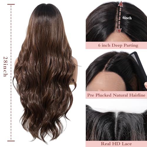 28-Inch Ombre Brown Lace Front Wig with Natural Hairline and 150% Density
