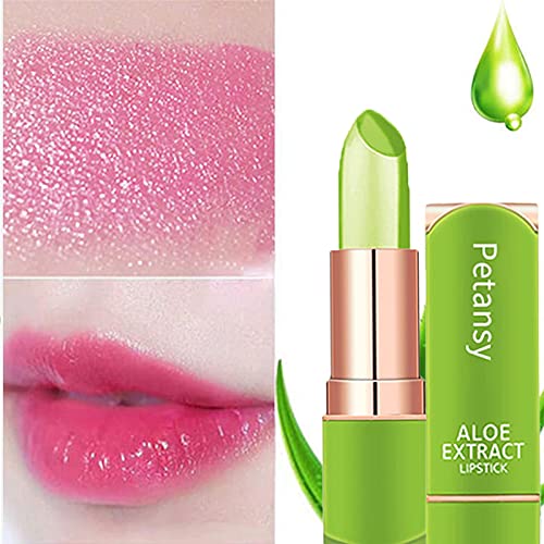 Petansy 3 Packs Aloe Vera Lipstick, Lips Moisturizer Long Lasting Nutritious Lip Balm Magic Temperature Color Change Lip Gloss-Set
