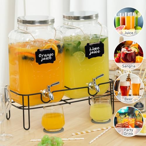 2 Gallon Glass Drink Dispenser Set with Stand & Spout - 2 Pack (Variation of THIS listing)