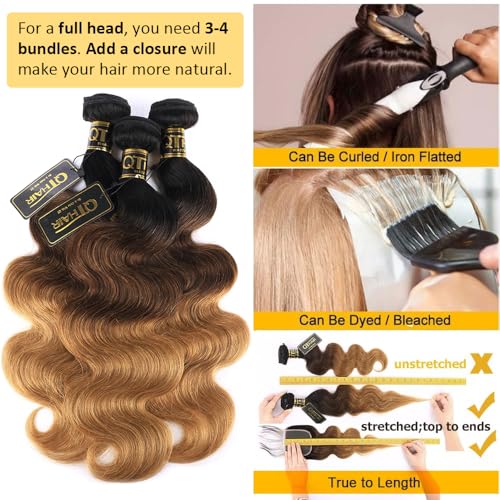 Brazilian Human Hair Extensions - Ombre Body Wave Bundle 10 Inches #1b/4/27