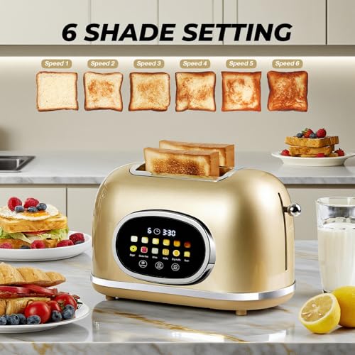 Roter Mond 2 Slice Toaster - Touchscreen Stainless Steel, Gold - Compact & Modern