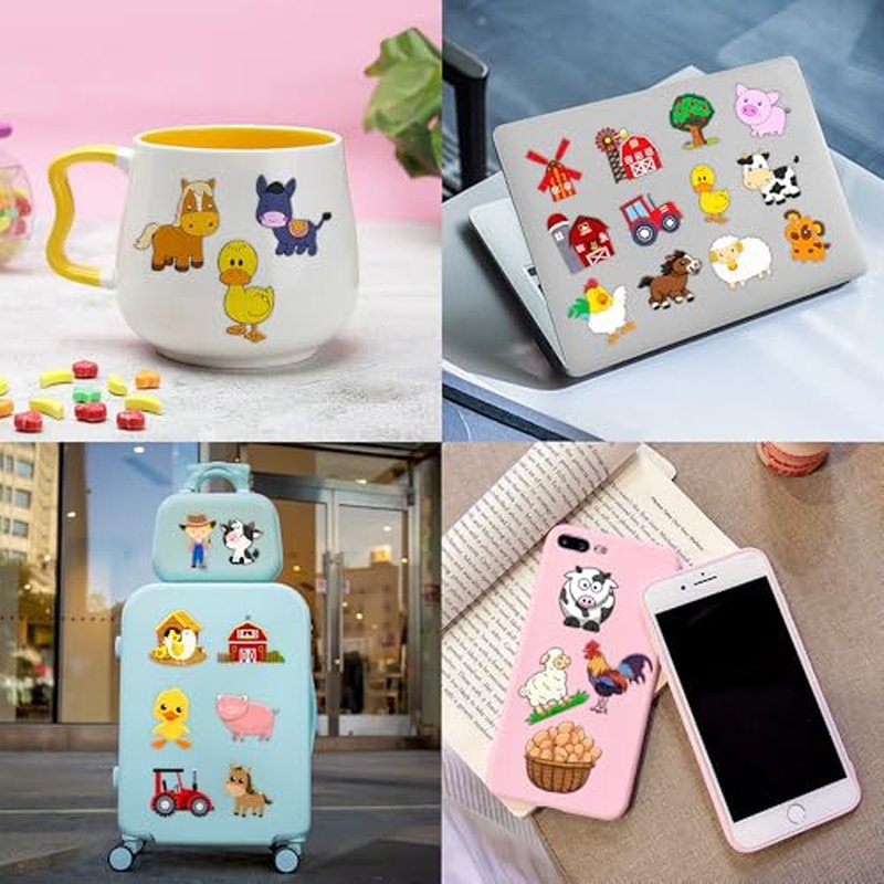 72 PCS Farm Barnyard Animal Pre-Cut Temporary Tattoos Sticker Birthday Decorations Party Supplies Favors Gift Boy Girl Farmhouse Cow Chicken Tattoo School Reward Themed (Normal)