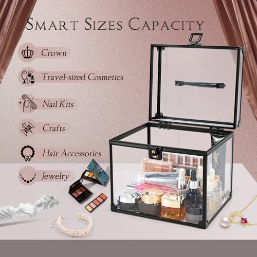 Costravio Clear Makeup Case with Crown Design, Black Travel Organizer for Beauty & Toiletries