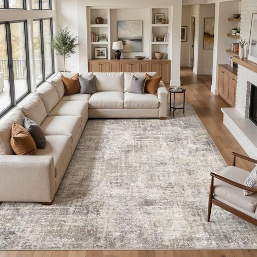 Cotiled 8x10 Brown Grey Abstract Washable Area Rug for Living Room