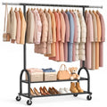 EAGMAK Black Heavy Duty Rolling Clothes Rack with 2 Shelves, Adjustable