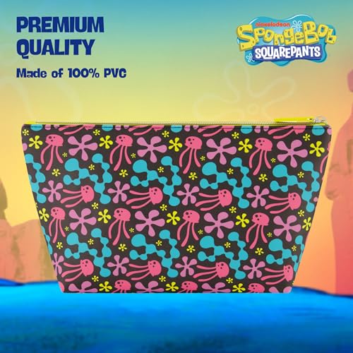 Concept One SpongeBob SquarePants Travel Makeup Bag, Trapezoid Cosmetic Organizer Pouch for Women, Multi