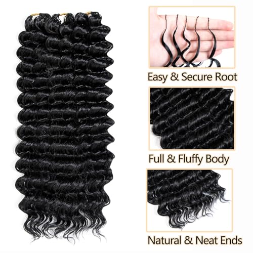 Deep Wave Crochet Hair 16 Inch 60 Roots - Black Feather Crochet Extensions
