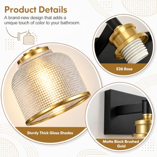 Black and Gold 3-Light Bathroom Vanity Light Fixture - Modern Minimalist Design