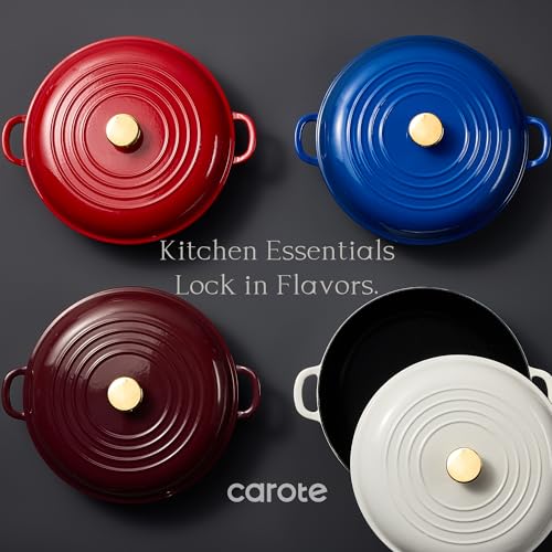 Carote 3.4QT White Enamel Cast Iron Dutch Oven with Lid