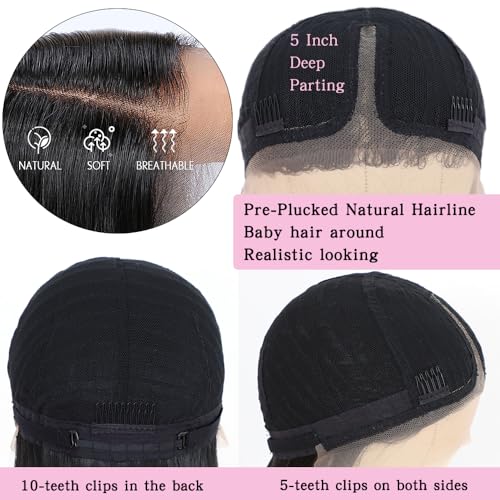 30 Inch Black Synthetic Lace Front Wig with Baby Hair - Light Yaki, Glueless, Pre-Plucked, Natural Hairline for Women - Variation #30 Inch Black