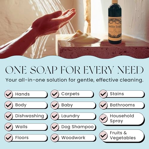 Natural Castile Soap | Organic Liquid Soap | Gentle on Sensitive Skin | Use on Hair, Body, Hands & Home | Vegan, No Palm Oil or Additives (16oz, Lavender & Bergamot)