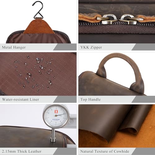 Masa Kawa Brown Leather Travel Hanging Toiletry Bag for Men – Large