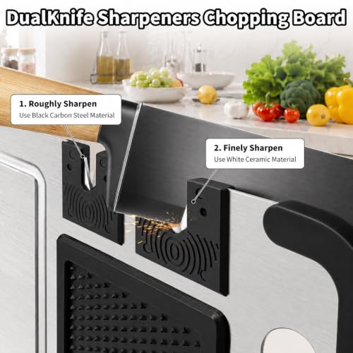 Titanium Cutting Board with Juice Grooves & Dual-Sided Sharpener - Food-Grade Kitchen Prep Station