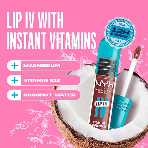NYX PROFESSIONAL MAKEUP Lip IV Hydrating Glossy Lip Stain, Long-Lasting, Tinted, Vegan Formula with 12 HR Hydration - Hydra Honey (Brown)