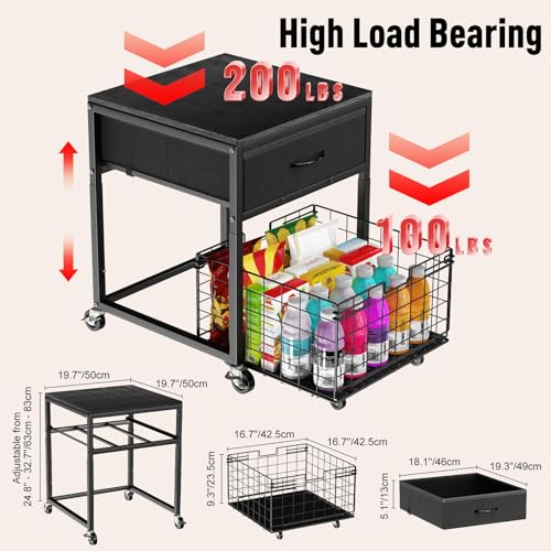 Mini Fridge Stand with Storage - Height Adjustable, Black, 1 Tier