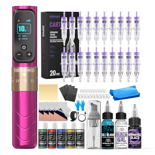 Wormhole Wireless Tattoo Gun Kit Pink & Black - Professional Rotary Pen for Art & Eyebrow Work