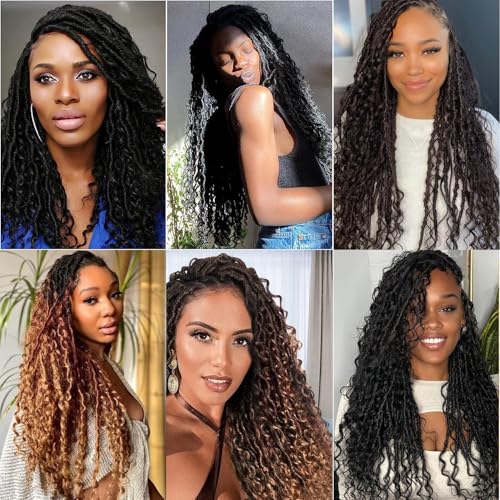 Alaleibaby 18 Inch Boho Faux Locs Crochet Hair 8 Packs Goddess Locs with Curly Ends for Black Women