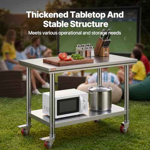 Stainless Steel Work Table 36x24 Inch with Casters - Heavy Duty Food Prep Table for Commercial Kitchen - Variation of Worktable