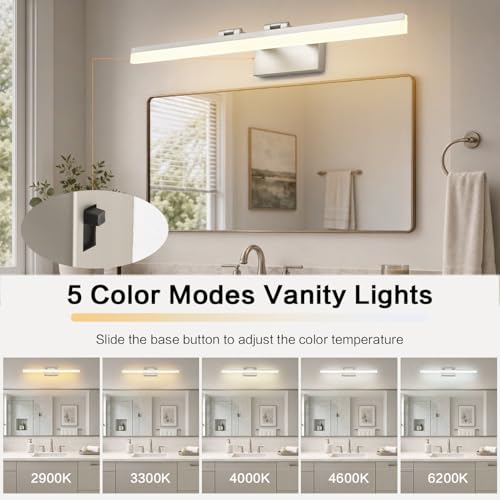 Brushed Nickel Retractable LED Vanity Lights - 32 Inch 5CCT Dimmable Bathroom Mirror Fixture
