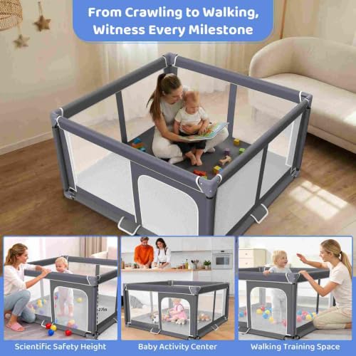 Grobeybees Dark Gray 50x50 Inch Foldable Baby Playpen Travel Yard