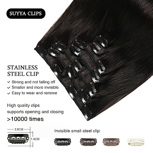 Clip-In Hair Extensions Human Hair 16 Inch Off Black #1B - Thick 120G