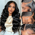 Black 20 Inch Body Wave Lace Front Wig 13x6 Human Hair 200% Density Glueless