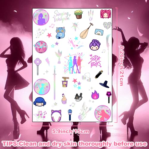 Purple Demon Temporary Tattoos for Fans Teens Adults, 80 Unique Designs, KPOP Theme Waterproof Fake Tattoos Lasts 2-7 Days, Party Favors, Classroom Rewards, Birthday Party Giftsm,12/2 Sheets