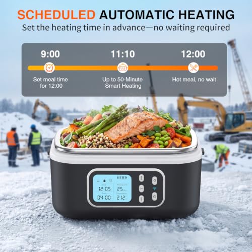 Cordless Heated Lunch Box 27000mAh App Control 1.5L Black - Portable Food Warmer