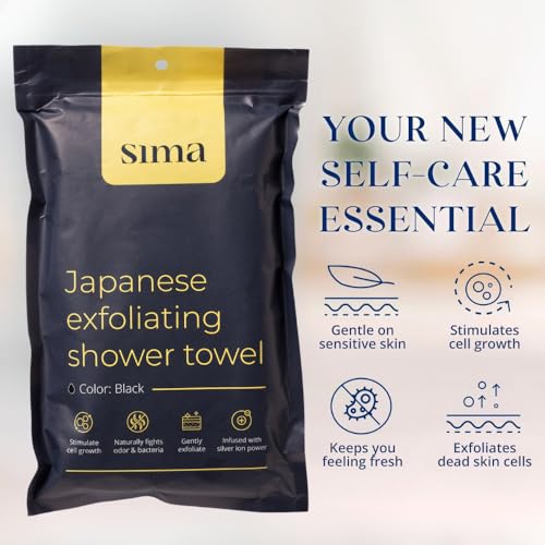 Sima - Bundle - Exfoliating Towels - Body Towel + Face Towel. Japanese Exfoliating Towel with Hexagon Fibers, Exfoliating Body Scrubber with 2 Sides for Scrubbing & Washing