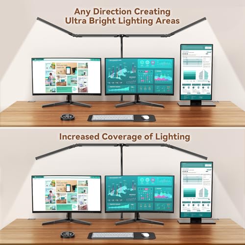 Pzloz Dark Black LED Desk Lamp with Clamp, 4 Adjustable Heads, Dimmable & Remote Control
