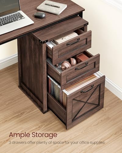 VASAGLE Maroon Brown 3-Drawer File Cabinet with Printer Stand, Fits A4 Letter