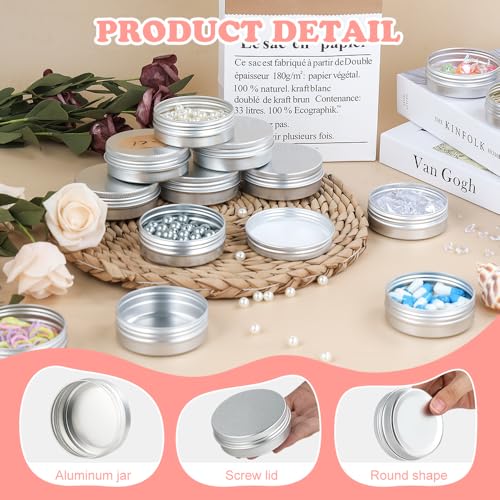 YQ 60 Pack 2oz Refillable Aluminum Salve Tins with Silver Lids for Balms & Lotions